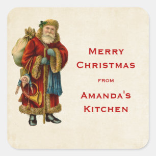 Vintage Kerstmis - Kerstmis - Santa Claus Kitchen Vierkante Sticker