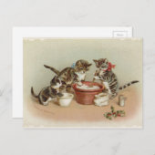Vintage Kerstmis, keukenkatten die pudding maken Feestdagenkaart (Voorkant / Achterkant)