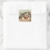 Vintage Kerstmis, keukenkatten die pudding maken Vierkante Sticker (Tas)