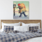 Vintage Kerstmis, kind met groot pakket Canvas Afdruk (Insitu (Slaapkamer))