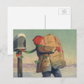 Vintage Kerstmis, kind met groot pakket Feestdagenkaart (Voorkant / Achterkant)