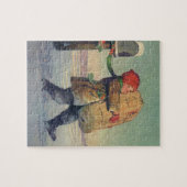 Vintage Kerstmis, kind met groot pakket Legpuzzel (Horizontaal)