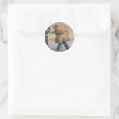 Vintage Kerstmis, kind met groot pakket Ronde Sticker (Tas)