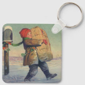 Vintage Kerstmis, kind met groot pakket Sleutelhanger (Achterkant)