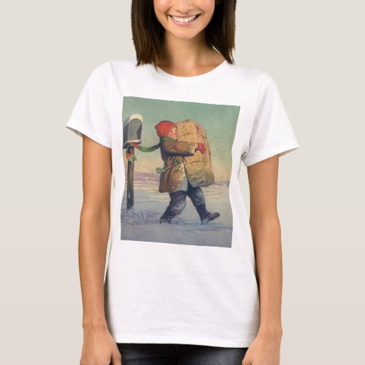 Vintage Kerstmis, kind met groot pakket T-shirt (Voorkant)