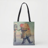 Vintage Kerstmis, kind met groot pakket Tote Bag (Voorkant)