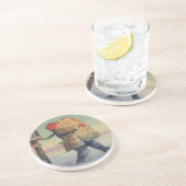 Vintage Kerstmis, kind met groot pakket Zandsteen Onderzetter (Zijkant)