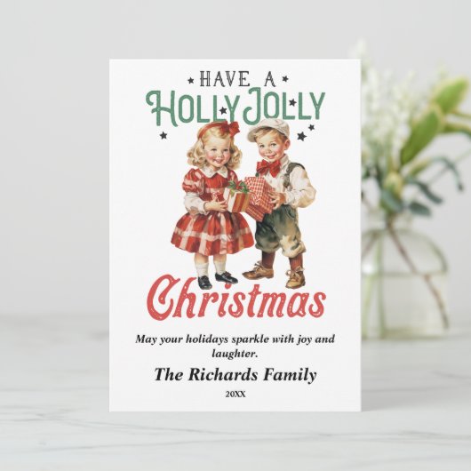 Vintage Kerstmis Kinder Feestdagenkaart (Staand voorkant)