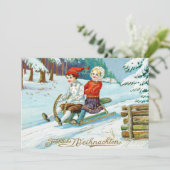 Vintage Kerstmis Kinder Winter Snow Holiday Feestdagenkaart (Staand voorkant)
