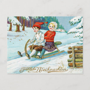 Vintage Kerstmis Kinder Winter Snow Holiday Feestdagenkaart