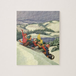 Vintage Kerstmis, kinderen die op een berg slapen Legpuzzel