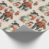Vintage Kerstmis Kinderen en Sneeuwmannen Cadeaupapier (Hoek)
