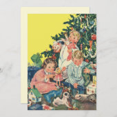 Vintage Kerstmis, Kinderen met Cadeauuitnodiging Kaart (Voorkant / Achterkant)