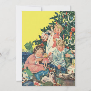 Vintage Kerstmis, Kinderen met Cadeauuitnodiging Kaart