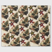 Vintage Kerstmis Kinderen met Sterren en Boom Cadeaupapier (Vlak)