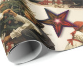 Vintage Kerstmis Kinderen met Sterren en Boom Cadeaupapier (Rol Hoek)