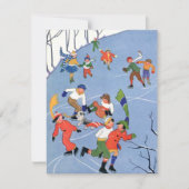 Vintage Kerstmis, kinderen schaatsen uitnodiging (Voorkant)