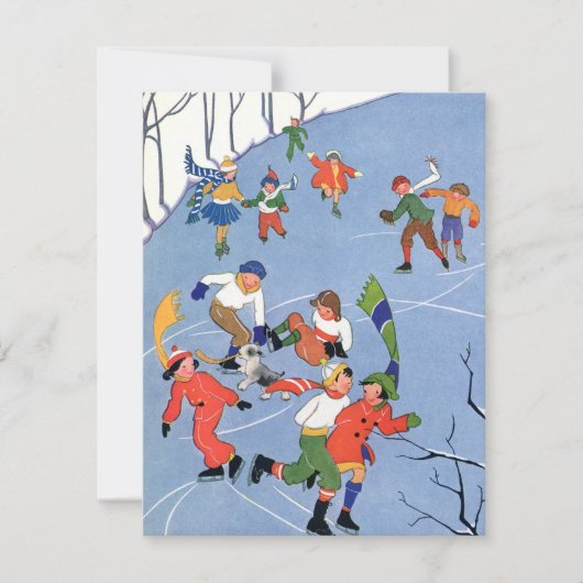 Vintage Kerstmis, kinderen schaatsen uitnodiging (Voorkant)