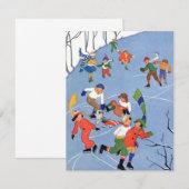Vintage Kerstmis, kinderen schaatsen uitnodiging (Voorkant / Achterkant)