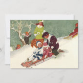 Vintage Kerstmis, kinderen sleeën uitnodiging (Voorkant)