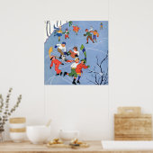 Vintage Kerstmis, Kinderijs Skating op een meer Poster (Keuken)