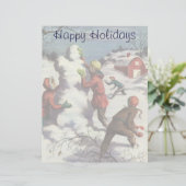 Vintage Kerstmis, Kindersneeuwbalgevecht (Staand voorkant)