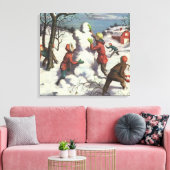 Vintage Kerstmis, Kindersneeuwbalgevecht Canvas Afdruk (Insitu (Woonkamer))