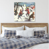 Vintage Kerstmis, Kindersneeuwbalgevecht Canvas Afdruk (Insitu (Slaapkamer))