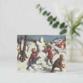 Vintage Kerstmis, Kindersneeuwbalgevecht Feestdagenkaart (Staand voorkant)