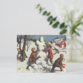 Vintage Kerstmis, Kindersneeuwbalgevecht Feestdagenkaart (Staand voorkant)
