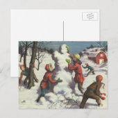 Vintage Kerstmis, Kindersneeuwbalgevecht Feestdagenkaart (Voorkant / Achterkant)