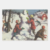 Vintage Kerstmis, Kindersneeuwbalgevecht Inpakpapier Vel (Voorkant)