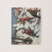 Vintage Kerstmis, Kindersneeuwbalgevecht Legpuzzel (Verticaal)