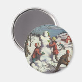 Vintage Kerstmis, Kindersneeuwbalgevecht Magneet (Voorkant / Achterkant)
