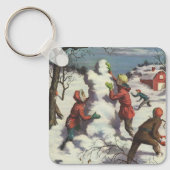 Vintage Kerstmis, Kindersneeuwbalgevecht Sleutelhanger (Voorkant)