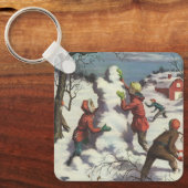 Vintage Kerstmis, Kindersneeuwbalgevecht Sleutelhanger (Voorkant)
