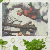 Vintage Kerstmis, Kindersneeuwbalgevecht Theedoek (Gevouwen)