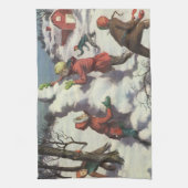 Vintage Kerstmis, Kindersneeuwbalgevecht Theedoek (Verticaal)