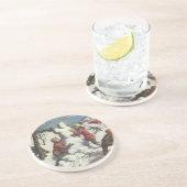 Vintage Kerstmis, Kindersneeuwbalgevecht Zandsteen Onderzetter (Zijkant)