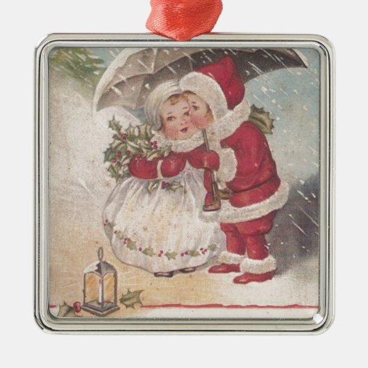 Vintage Kerstmis Kiss Metalen Ornament (Voorkant)