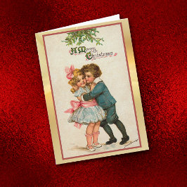 Vintage Kerstmis Kiss Mistletoe Wenskaart Feestdagen Kaart