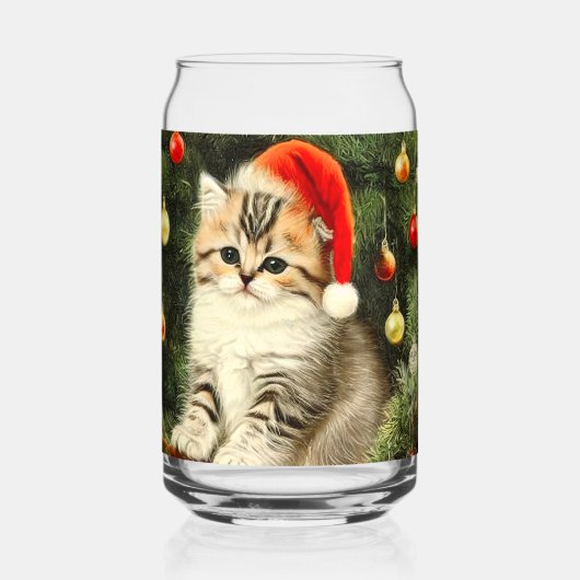 Vintage Kerstmis Kitten Blikvorm Glas (Voorkant)
