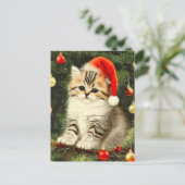 Vintage Kerstmis Kitten Briefkaart (Staand voorkant)