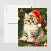Vintage Kerstmis Kitten Briefkaart (Voorkant / Achterkant)