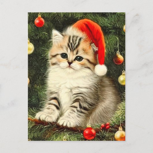 Vintage Kerstmis Kitten Briefkaart (Voorkant)