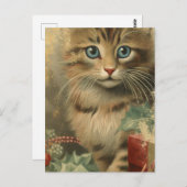Vintage Kerstmis Kitten Briefkaart (Voorkant / Achterkant)