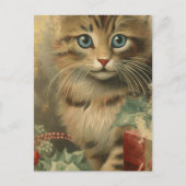 Vintage Kerstmis Kitten Briefkaart (Voorkant)