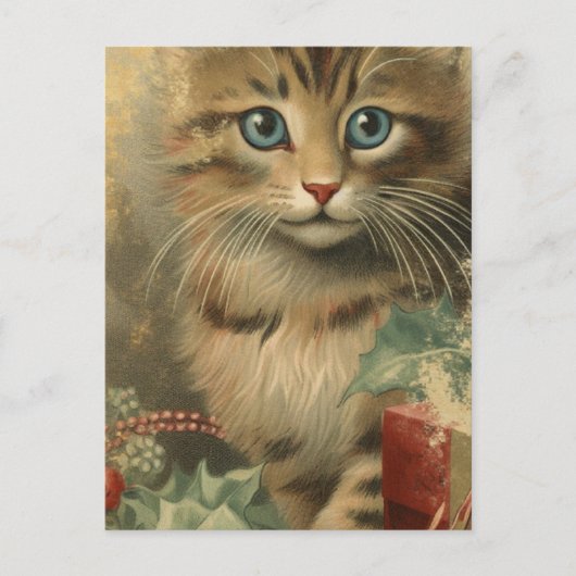 Vintage Kerstmis Kitten Briefkaart (Voorkant)