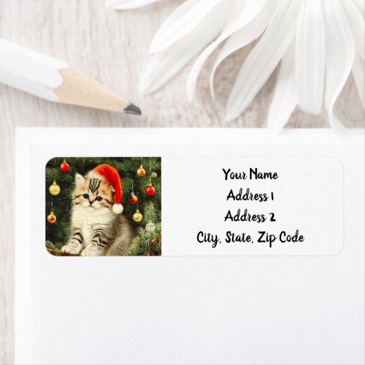 Vintage Kerstmis Kitten Etiket (Insitu)