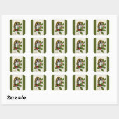 Vintage Kerstmis Kitten Green Square Sticker (Vel)